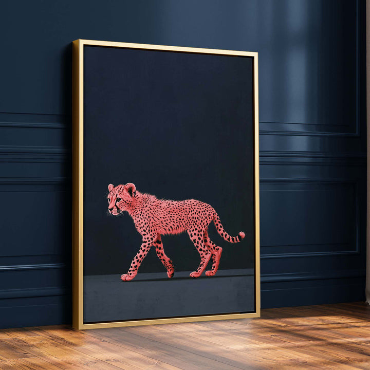 Pink Cheetah Youth on Blue Print Wall Art Moncasso