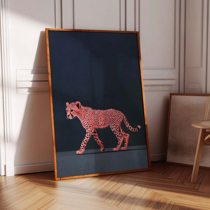 Pink Cheetah Youth on Blue Print Wall Art Moncasso