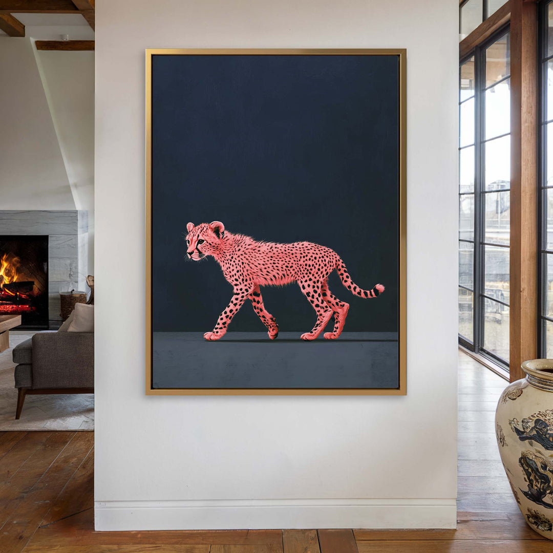 Pink Cheetah Youth on Blue Print Wall Art Moncasso