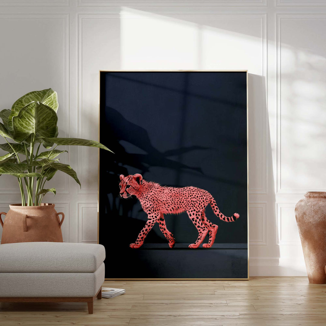 Pink Cheetah Youth on Blue Print Wall Art Moncasso