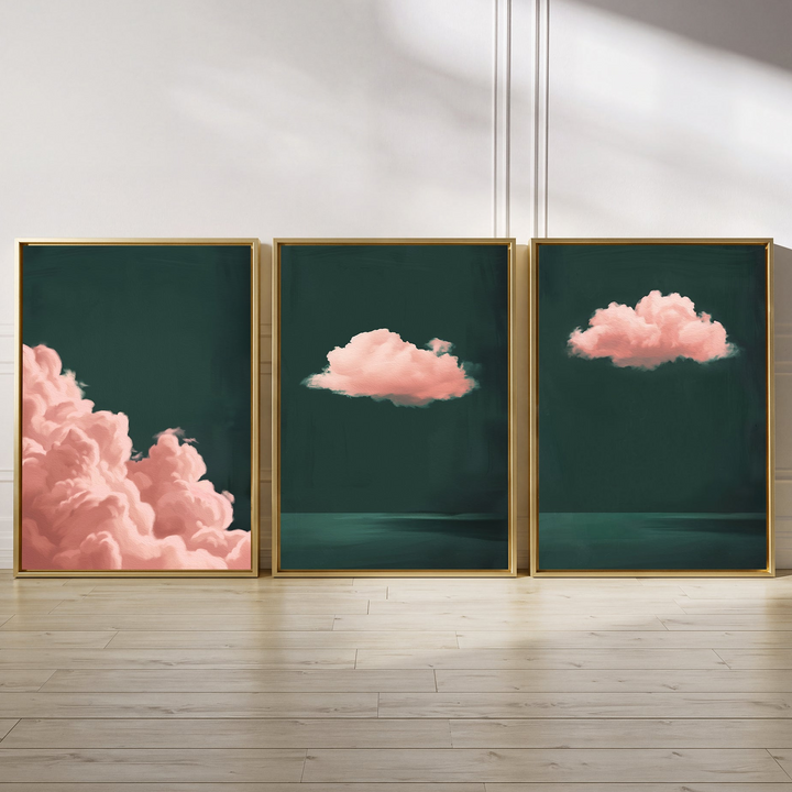 Pink Clouds Set of 3 Prints Wall Art Moncasso