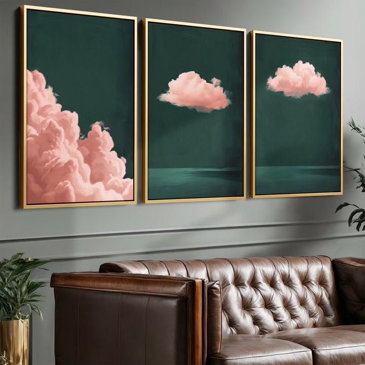 Pink Clouds Set of 3 Prints Wall Art Moncasso