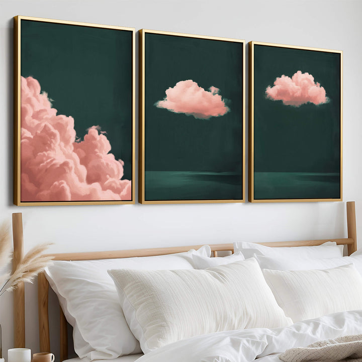 Pink Clouds Set of 3 Prints Wall Art Moncasso