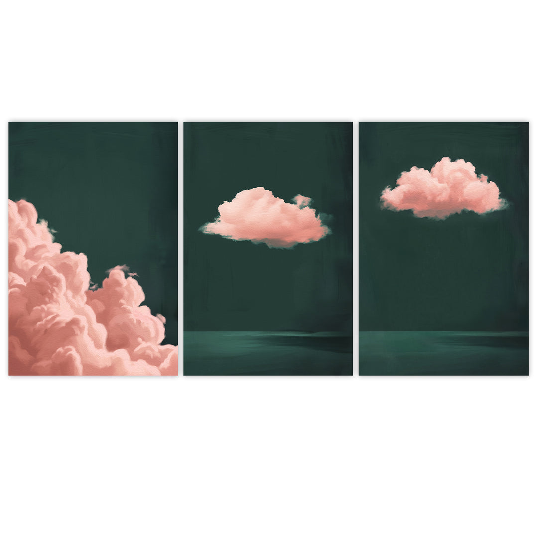 Pink Clouds Set of 3 Prints Wall Art Moncasso