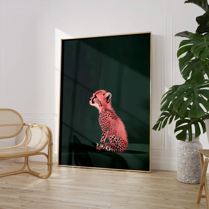 Pink Cheetah Cub Wall Art Moncasso