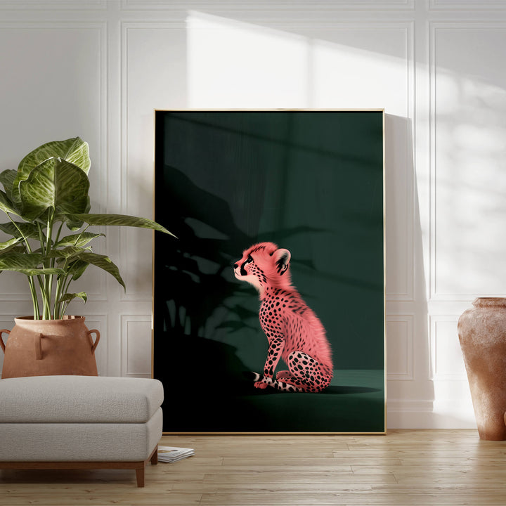 Pink Cheetah Cub Wall Art Moncasso