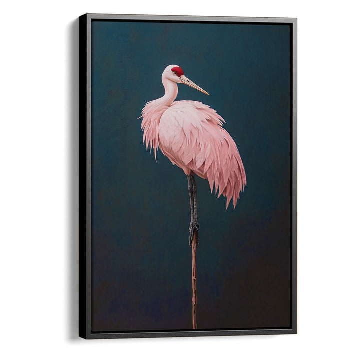 Pink Crane on Blue Print Wall Art Moncasso