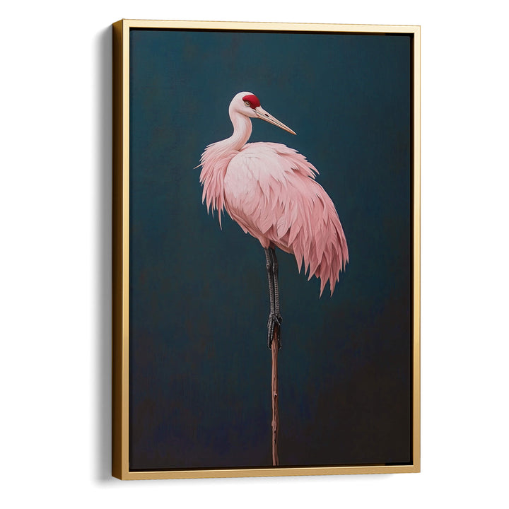 Pink Crane on Blue Print Wall Art Moncasso