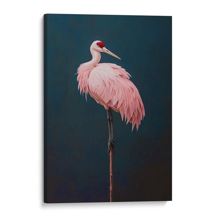 Pink Crane on Blue Print Wall Art Moncasso