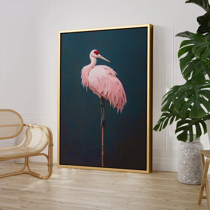 Pink Crane on Blue Print Wall Art Moncasso