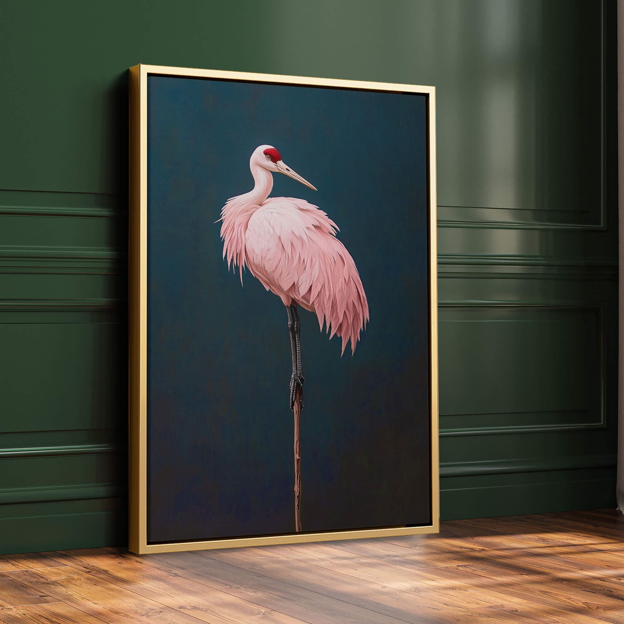 Pink Crane on Blue Print | Animal Canvas Wall Art for Maximalist Home ...
