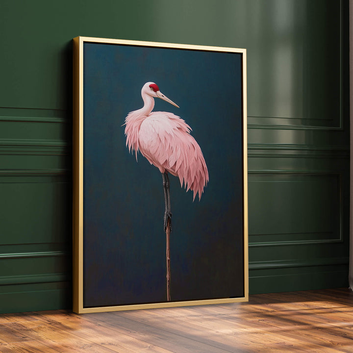 Pink Crane on Blue Print Wall Art Moncasso