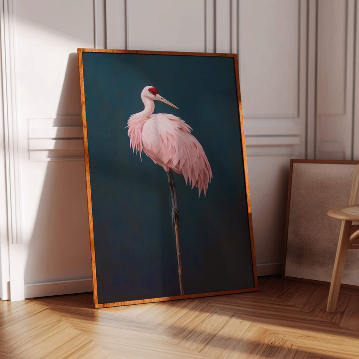 Pink Crane on Blue Print Wall Art Moncasso