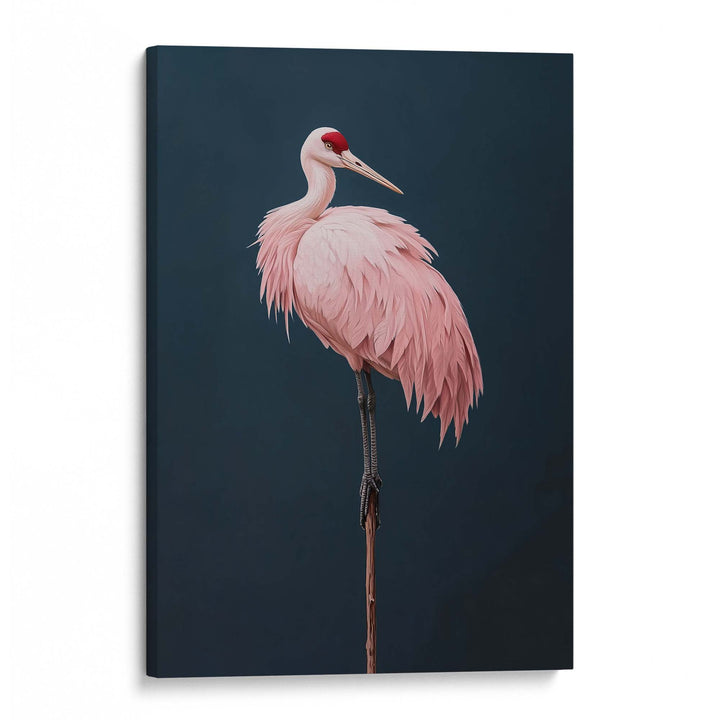 Pink Crane on Blue Print Wall Art Moncasso