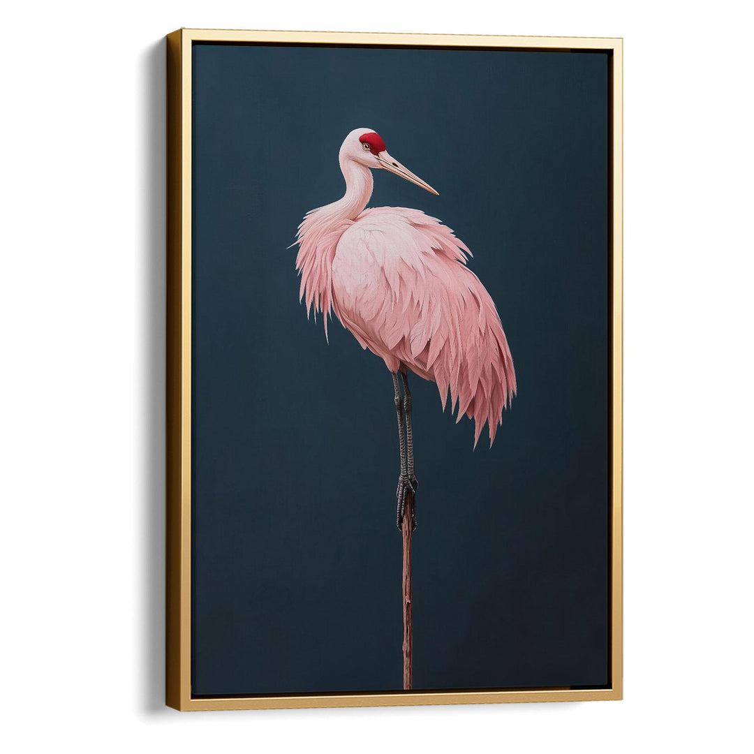 Pink Crane on Blue Print Wall Art Moncasso
