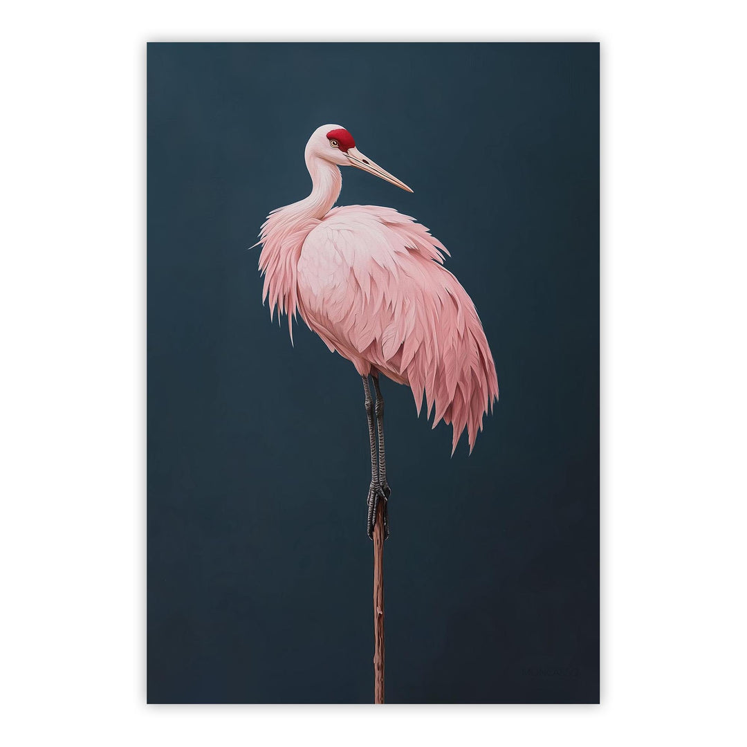 Pink Crane on Blue Print Wall Art Moncasso