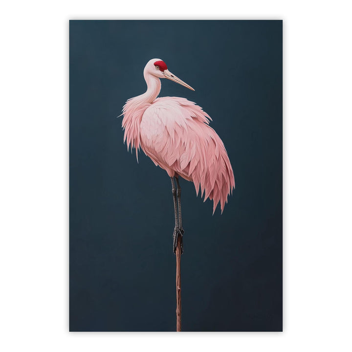 Pink Crane on Blue Print Wall Art Moncasso