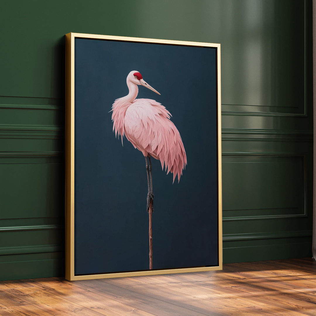 Pink Crane on Blue Print Wall Art Moncasso