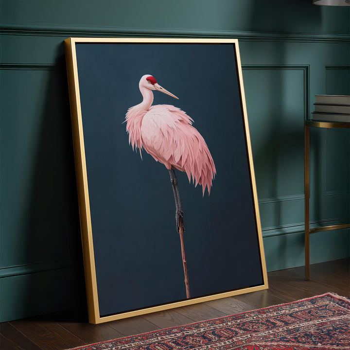 Pink Crane on Blue Print Wall Art Moncasso