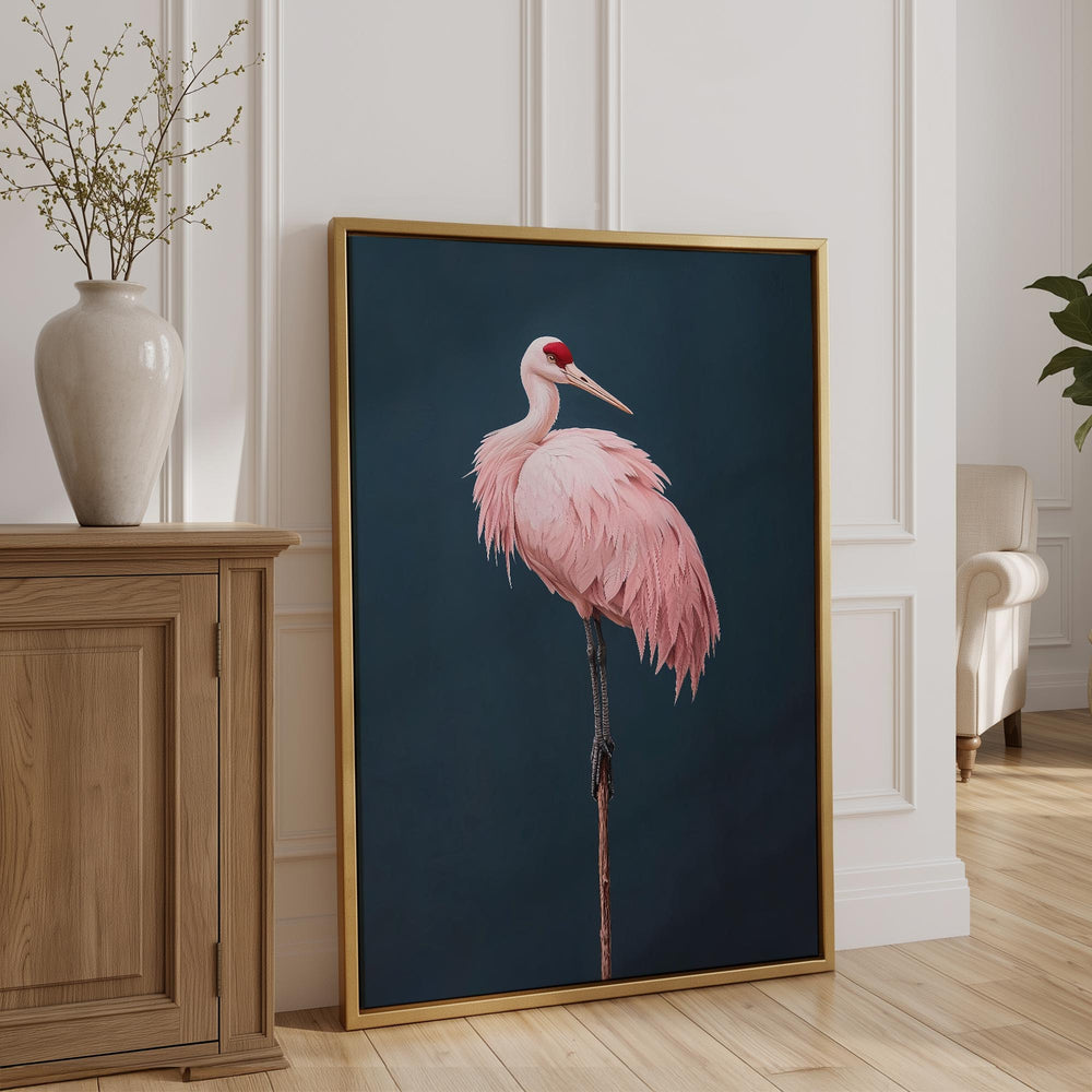 Pink Crane on Blue Print Wall Art Moncasso