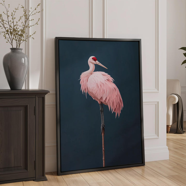 Pink Crane on Blue Print Wall Art Moncasso