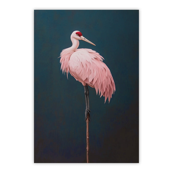 Pink Crane on Blue Print Wall Art Moncasso