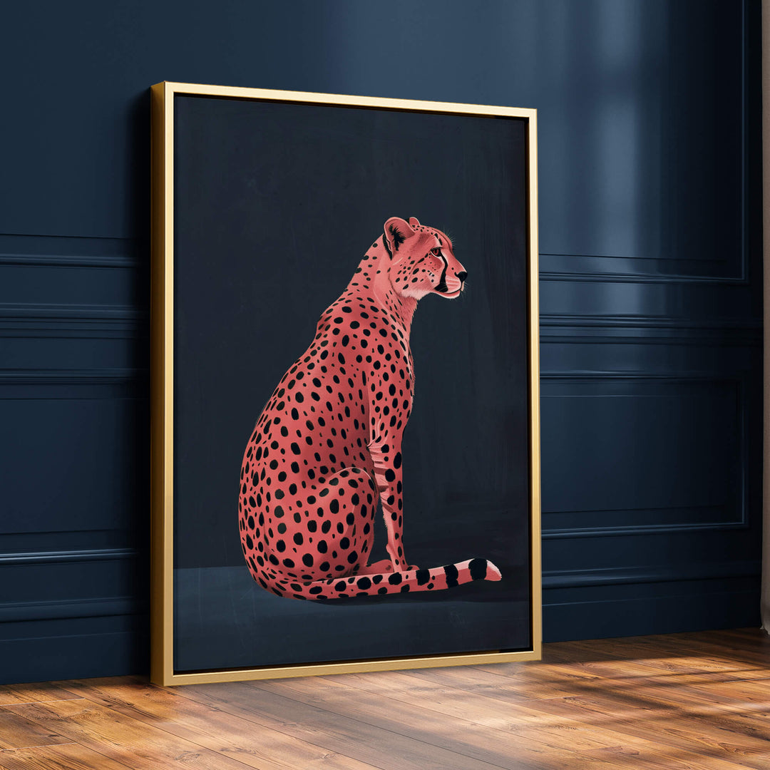 Pink Cheetah on Blue Print Wall Art Moncasso