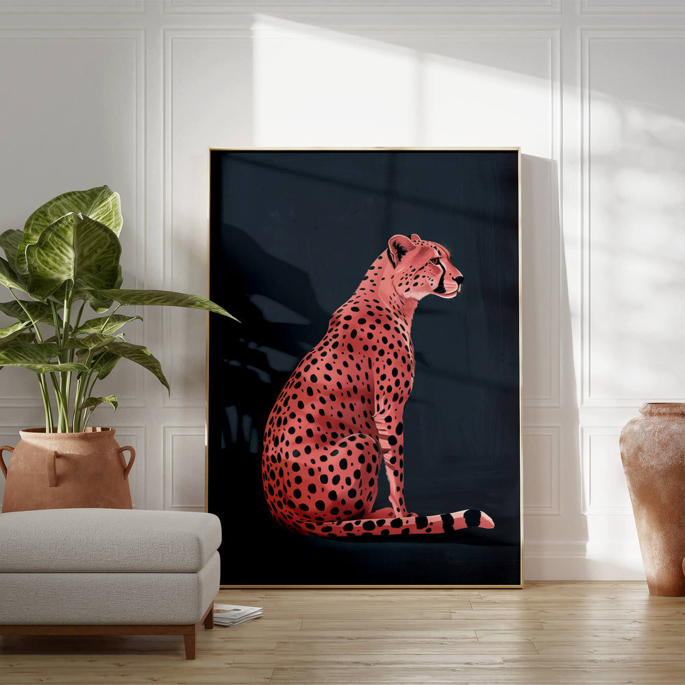 Pink Cheetah on Blue Print Wall Art Moncasso