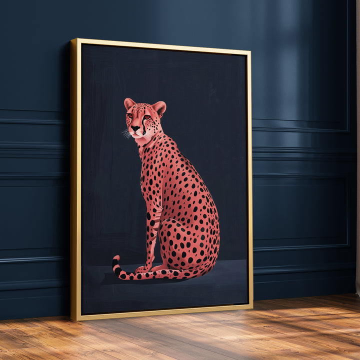 Pink Cheetah on Blue No2 Print Wall Art Moncasso