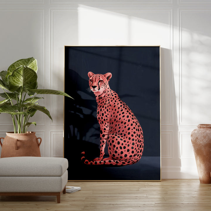 Pink Cheetah on Blue No2 Print Wall Art Moncasso