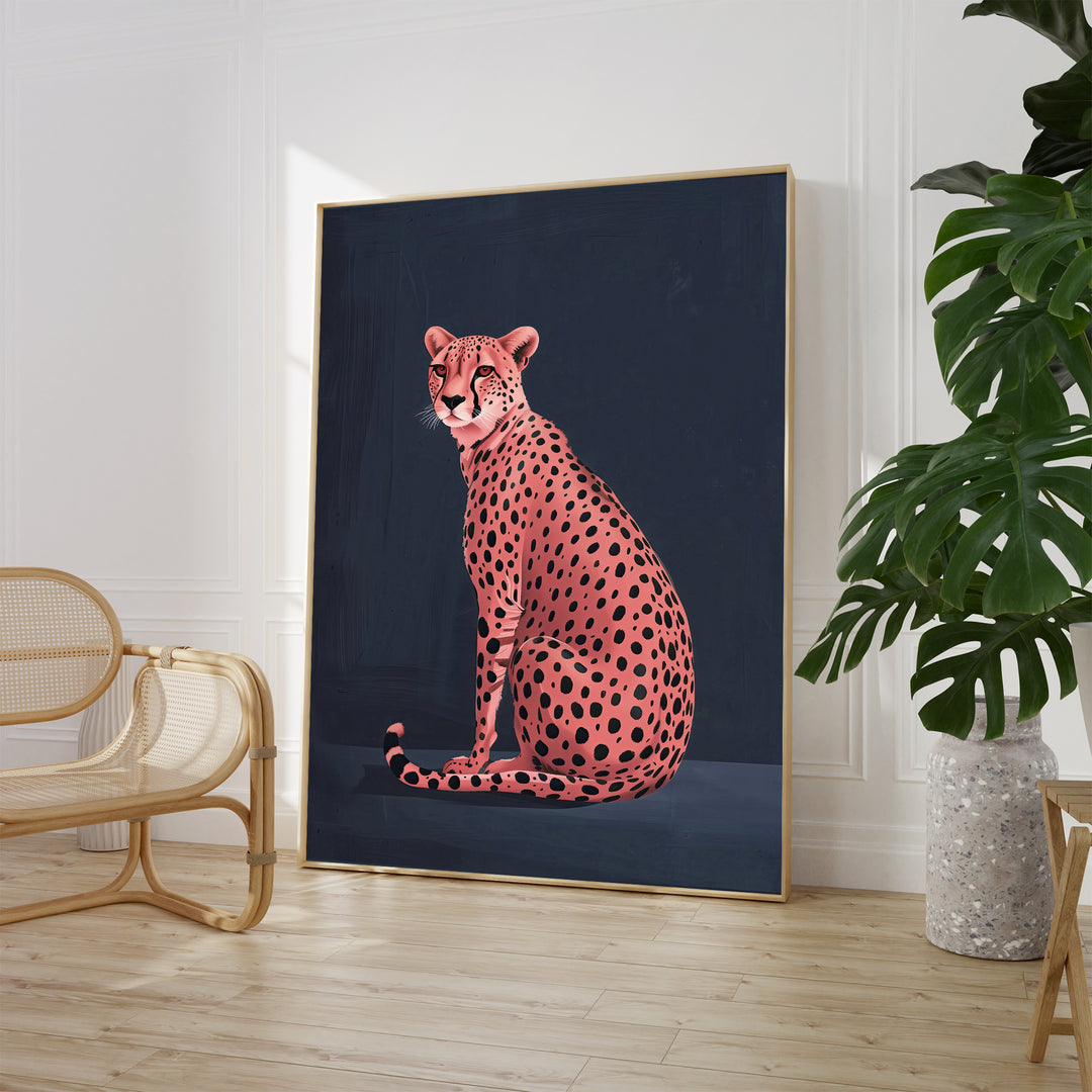 Pink Cheetah on Blue No2 Print Wall Art Moncasso