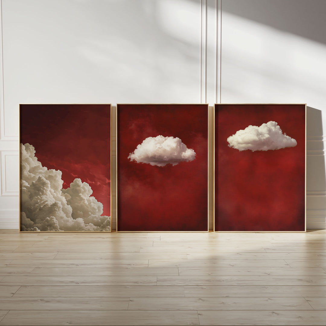 Red Clouds Set of 3 Prints Wall Art Moncasso