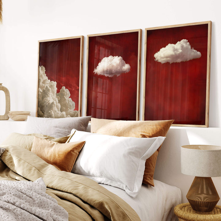 Red Clouds Set of 3 Prints Wall Art Moncasso