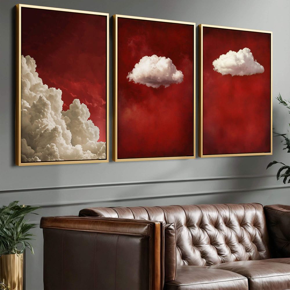 Red Clouds Set of 3 Prints Wall Art Moncasso