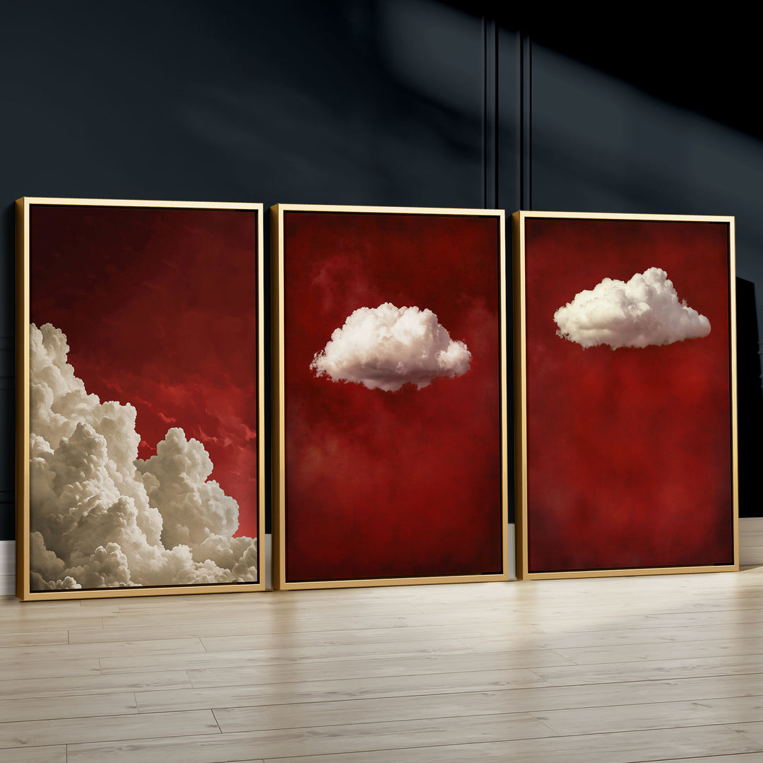 Red Clouds Set of 3 Prints Wall Art Moncasso