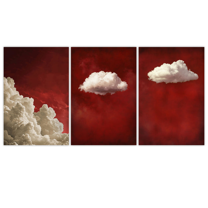 Red Clouds Set of 3 Prints Wall Art Moncasso