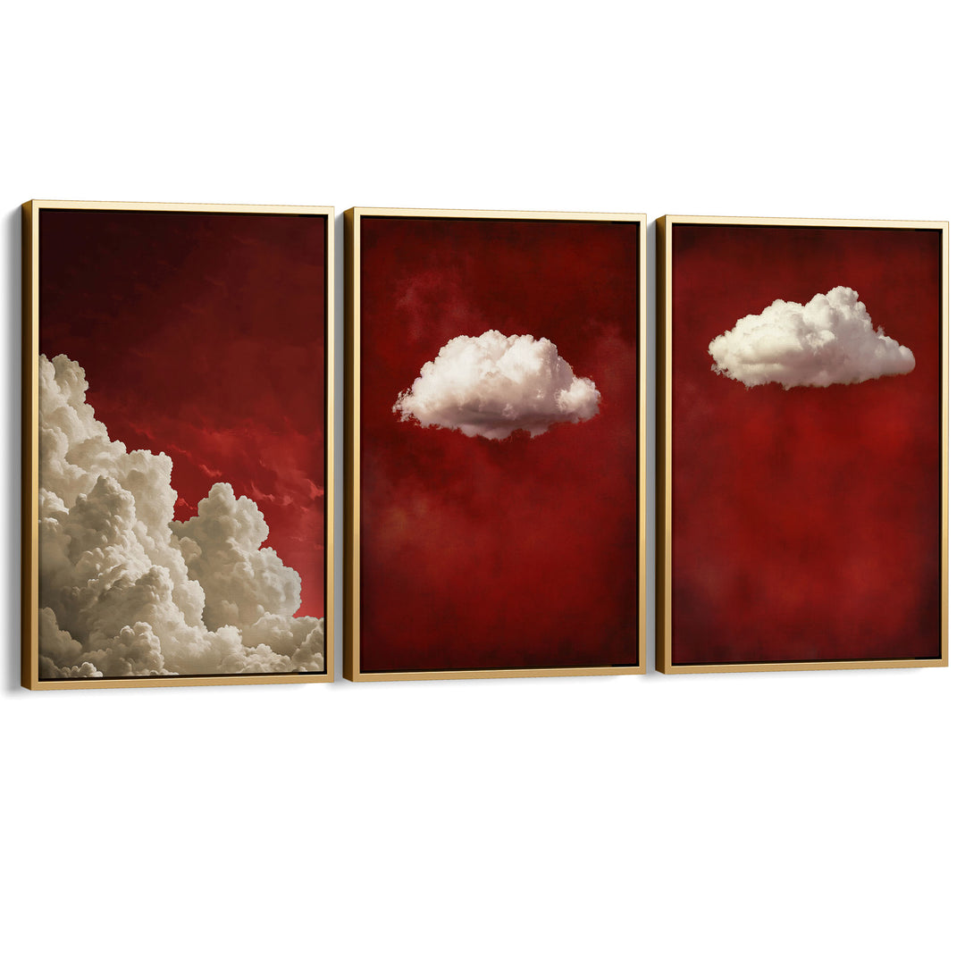 Red Clouds Set of 3 Prints Wall Art Moncasso