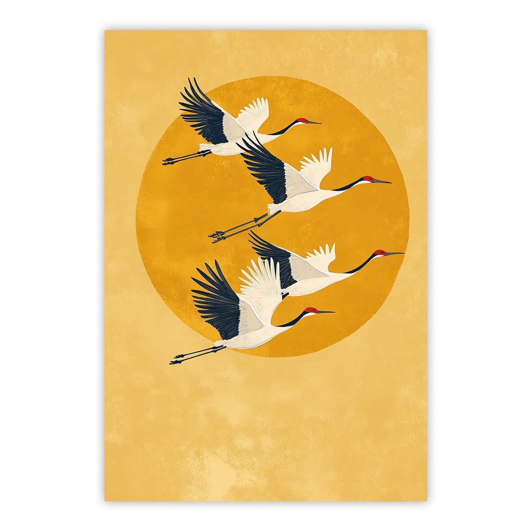Sun Crested Cranes Print Wall Art Moncasso