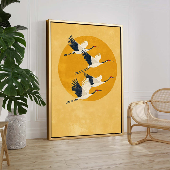Sun Crested Cranes Print Wall Art Moncasso