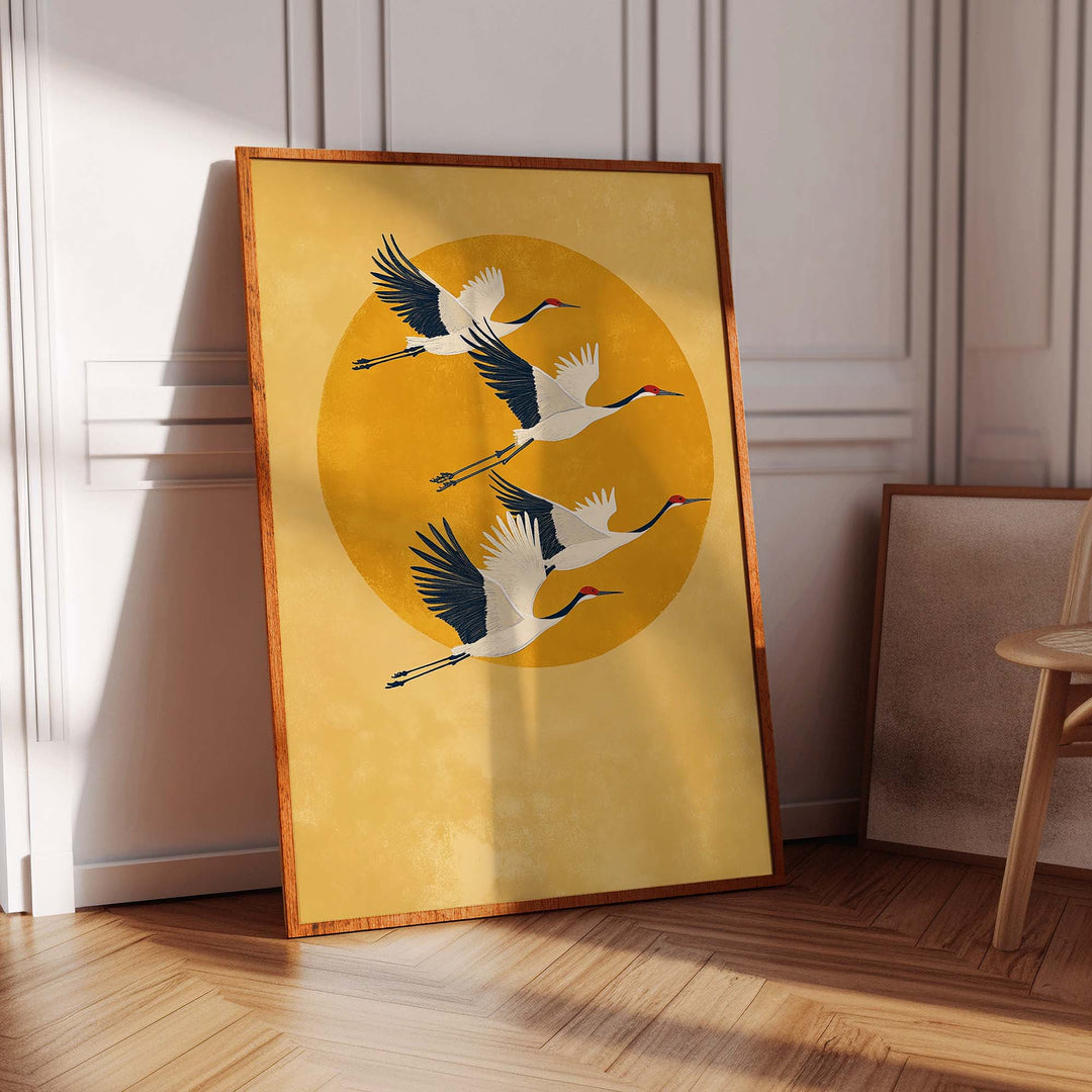 Sun Crested Cranes Print Wall Art Moncasso
