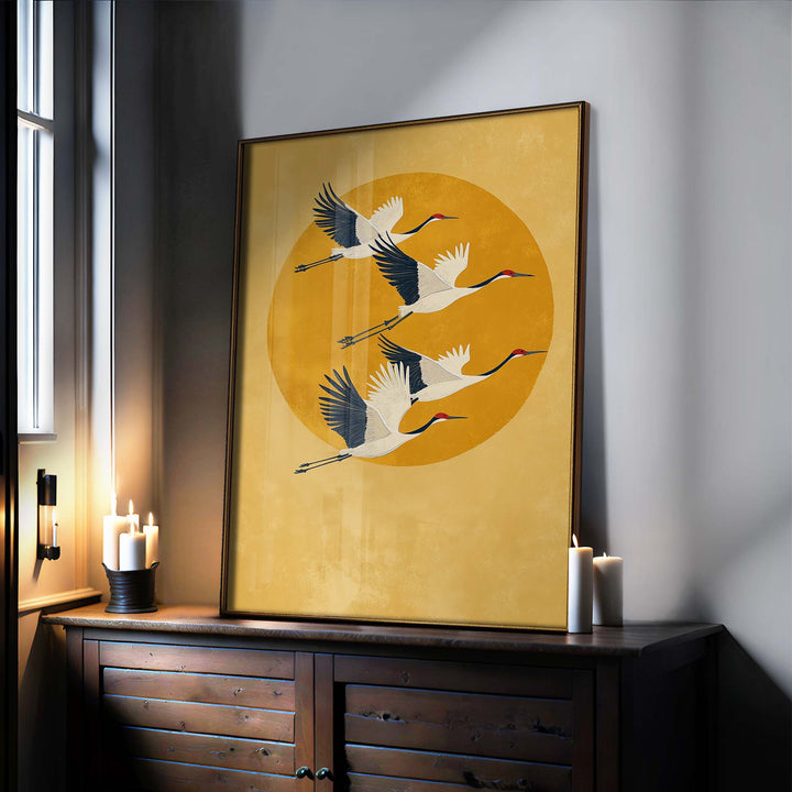 Sun Crested Cranes Print Wall Art Moncasso