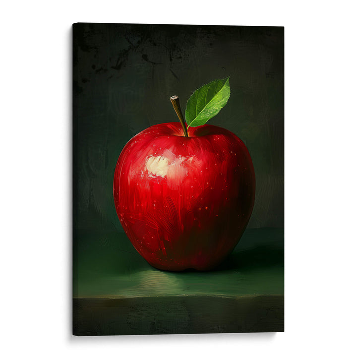 Red Apple with Leaf Print Wall Art Moncasso