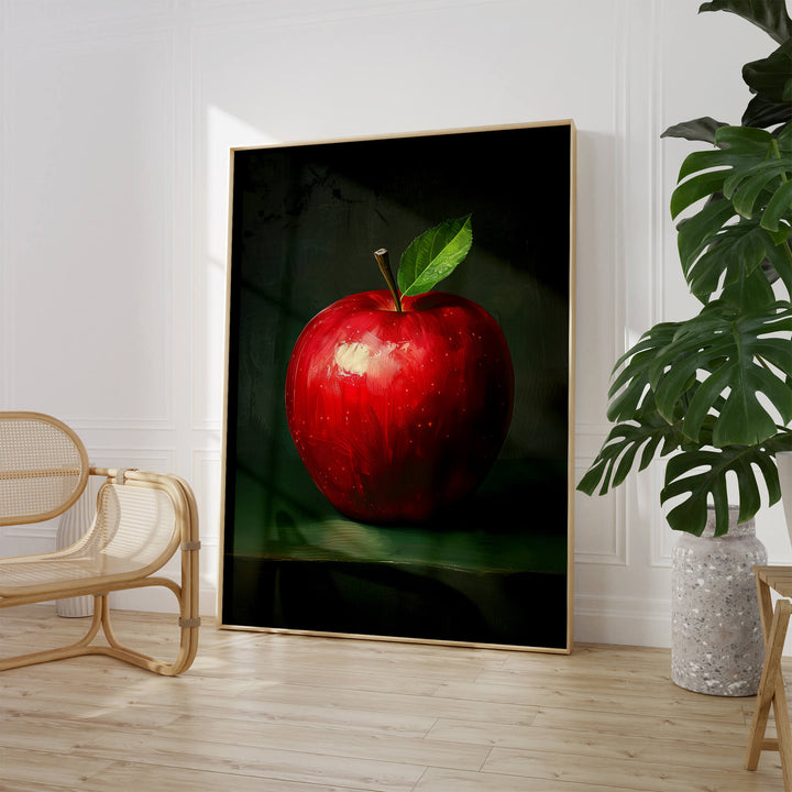 Red Apple with Leaf Print Wall Art Moncasso