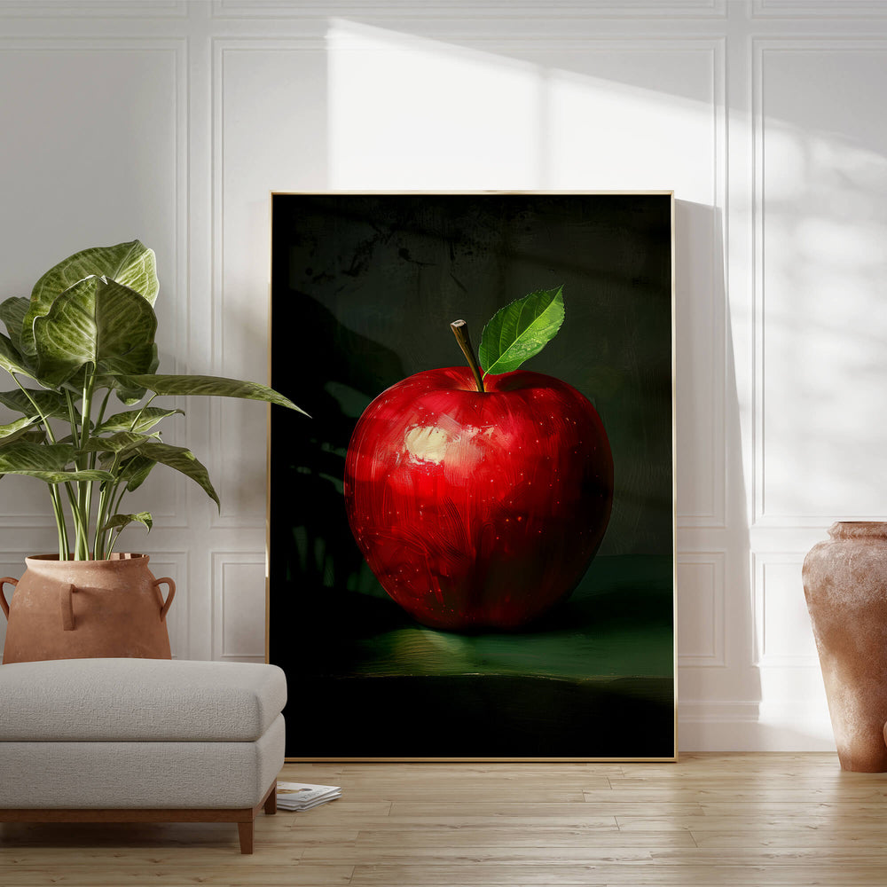 Red Apple with Leaf Print Wall Art Moncasso