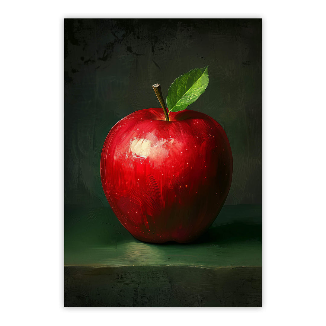 Red Apple with Leaf Print Wall Art Moncasso