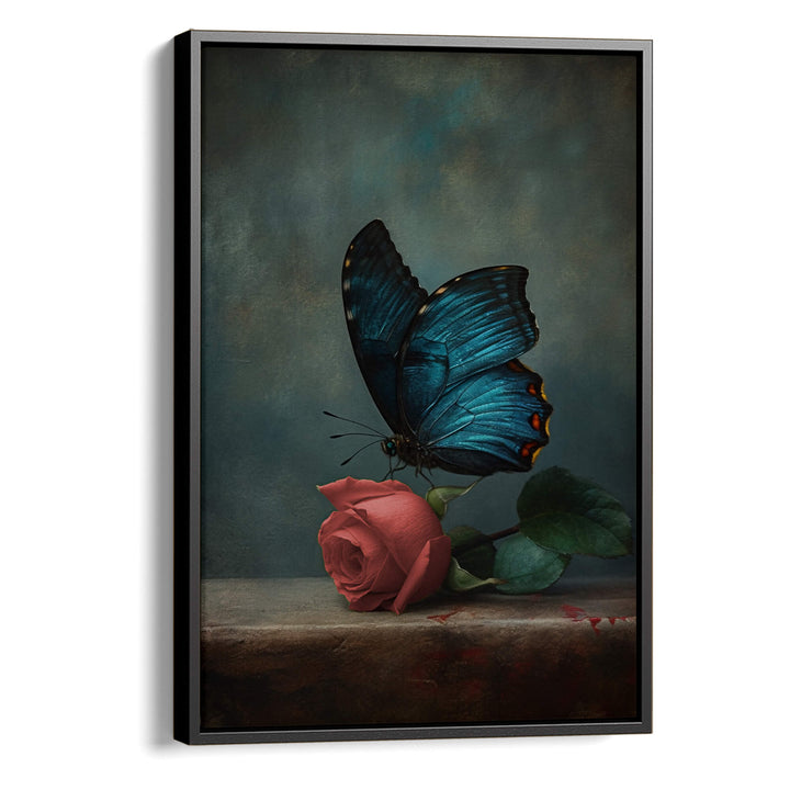 Red Rose and Butterfly Print Wall Art Moncasso