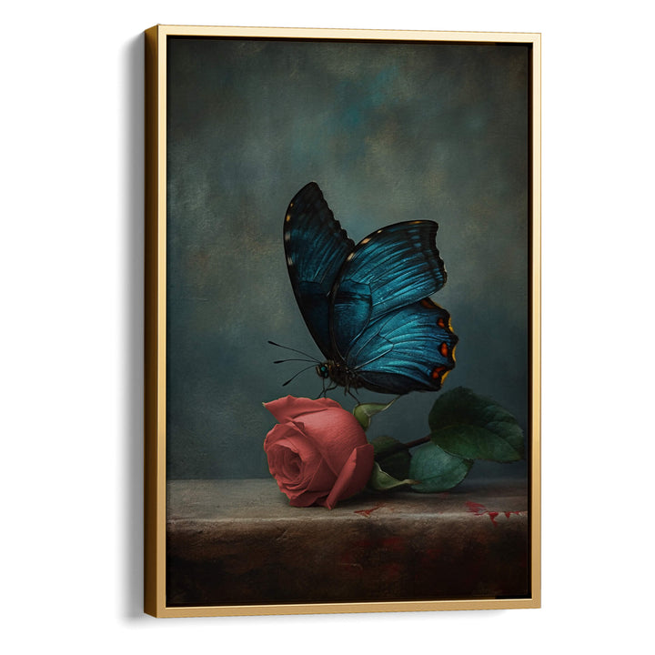Red Rose and Butterfly Print Wall Art Moncasso