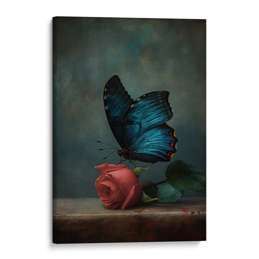 Red Rose and Butterfly Print Wall Art Moncasso