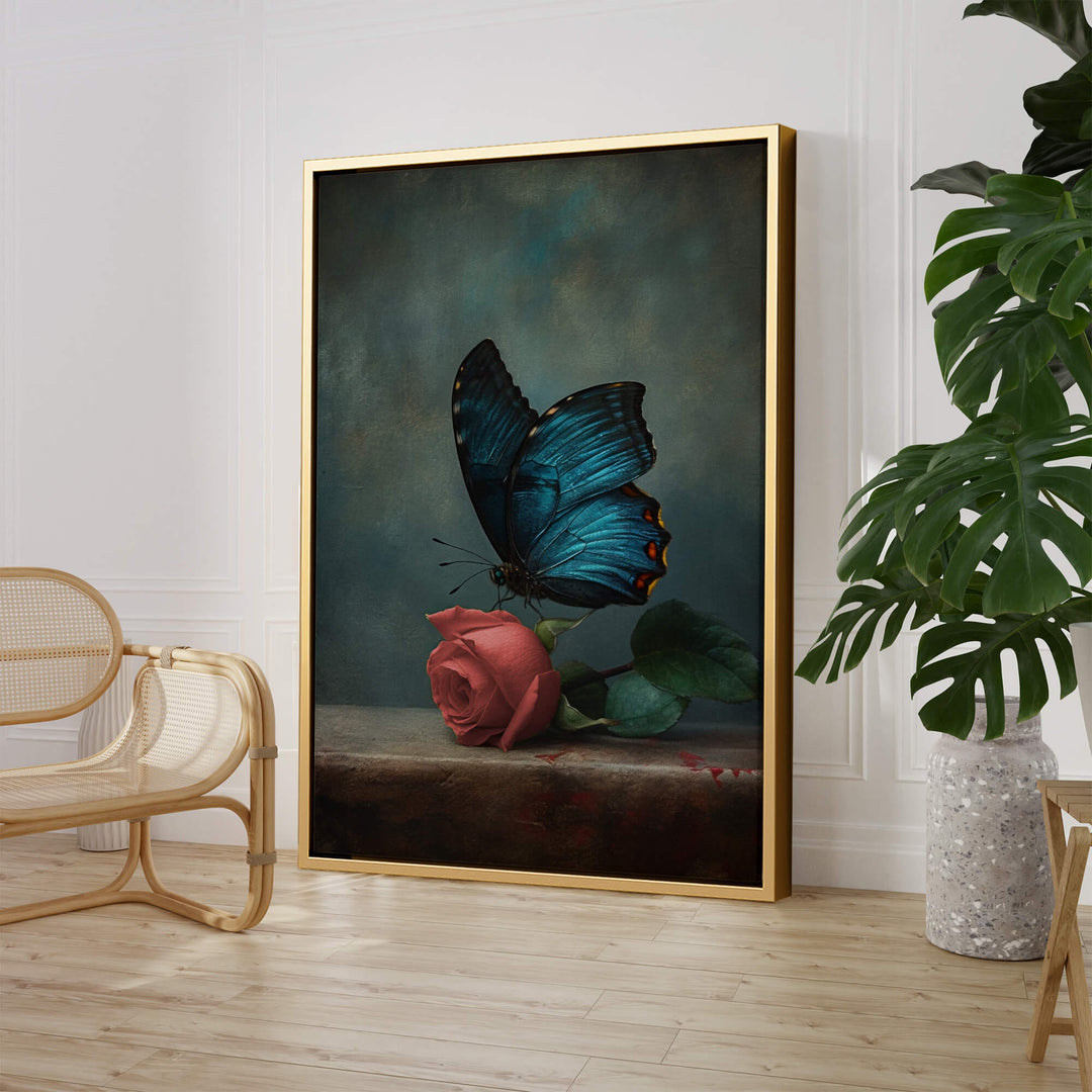 Red Rose and Butterfly Print Wall Art Moncasso