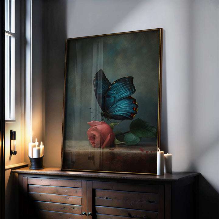 Red Rose and Butterfly Print Wall Art Moncasso